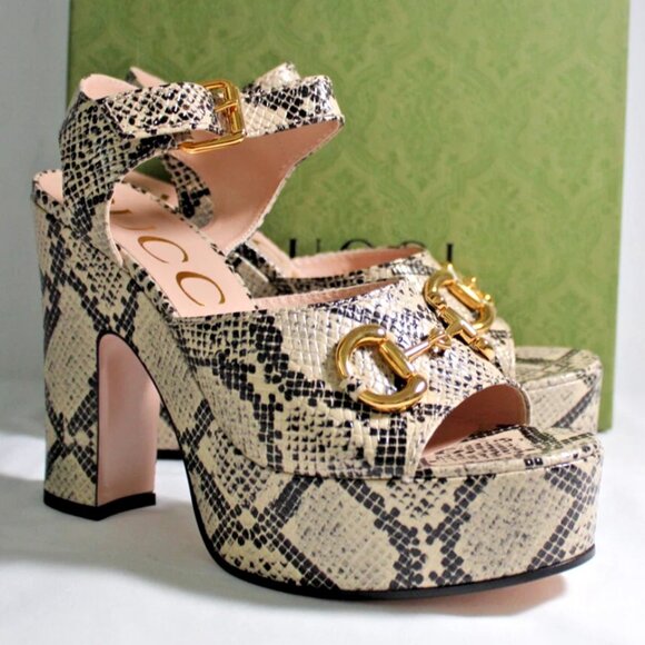 NWB Gucci GG Platform Python Horsebit Pumps Heels Ankle Strap 41 674776 - Picture 1 of 6